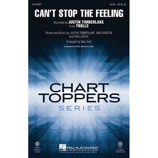 Justin Timberlake: Can't Stop The Feeling (SATB Songbook)