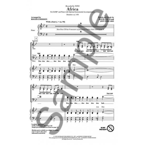 TOTO AFRICA (ARR EMERSON ROGER) SHOWTRAX CD