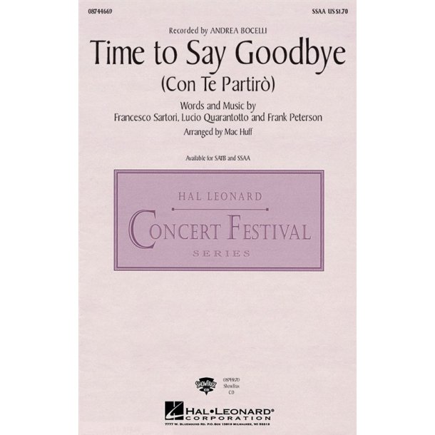 Andrea Bocelli/Sarah Brightman: Time to Say Goodbye (Con Te Partiro) - SSAA