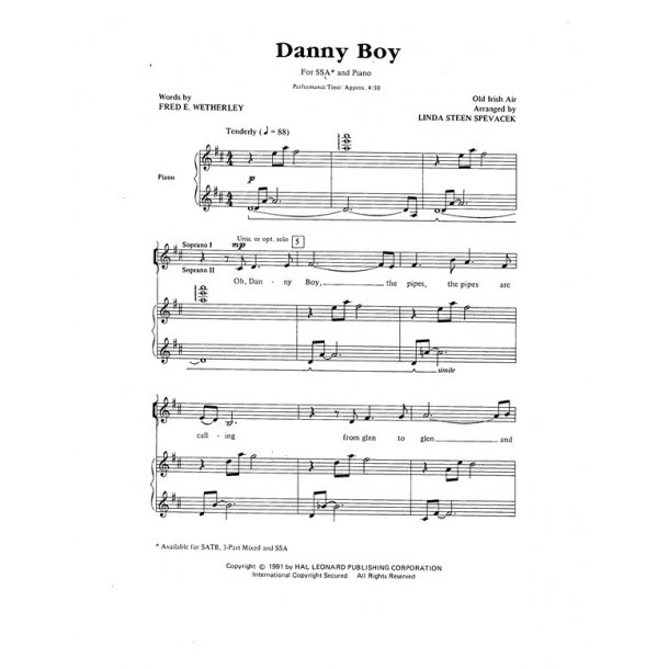 Frederick Edward Weatherly: Danny Boy (arr. Spevacek) - SSA