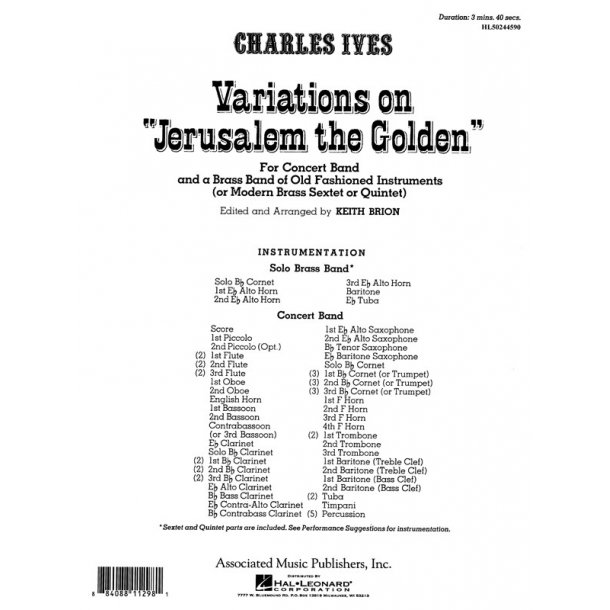 Variations On Jerusalem Th E Golden - Band Full Score