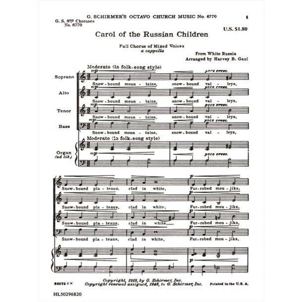 Carol Of Russian Chldren 8 - Part With Organ Accomp