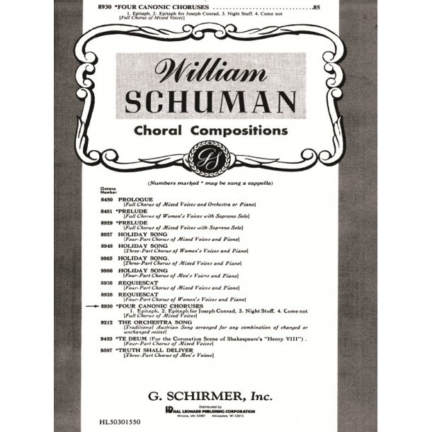 Four Canonic Choruses Unaccompanied A Cappella