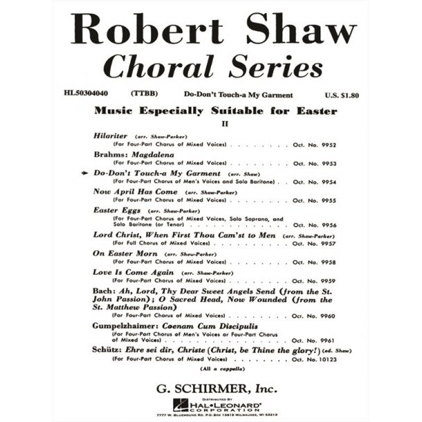 Don't Touch-A My Garment A Cappella And Solo Baritone Negro Spiritual