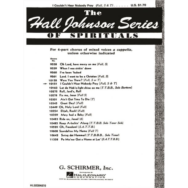 I Couldn't Hear Nobody Pray Spiritual A Cappella Soprano Tenor Solo