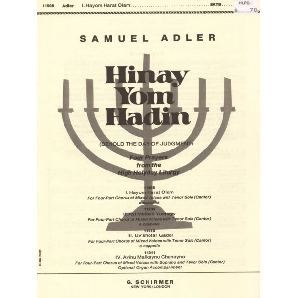 Hayom Harat Olam A Cappella W/Tenor Solo(Cantor)