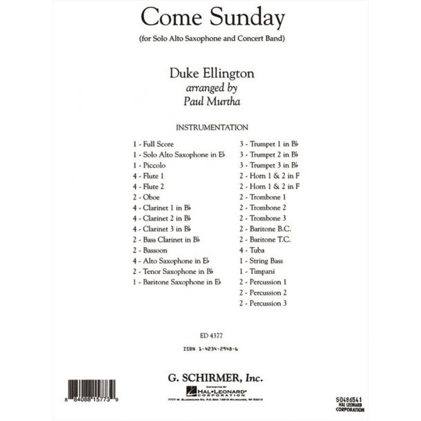 Ellington Duke Come Sunday Full Score