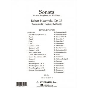 Muczynski Robert Sonata For Alto Saxophone Op 29 Score Only