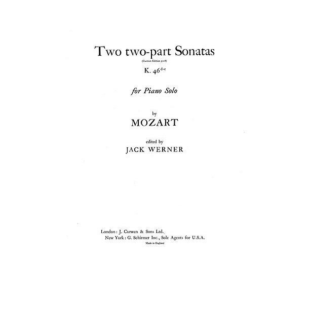 Mozart Two 2part Sonatas K.46d-e Pf