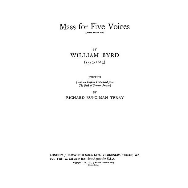Byrd, W Mass For Five Voices