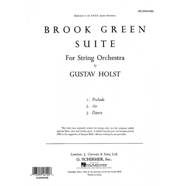 Gustav Holst: Brook Green Suite (Score)