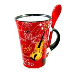 Little Snoring Gifts: Cappuccino Mug With Spoon ? Violin (Red)