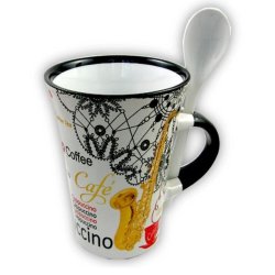 Little Snoring Gifts: Cappuccino Mug With Spoon ? Saxophone (White)
