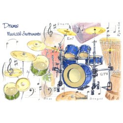 Little Snoring Gifts: 7x5 Greetings Card - Drums Design