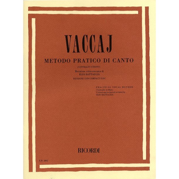 Nicola Vaccai: Practical Vocal Method (Contralto Or Bass)