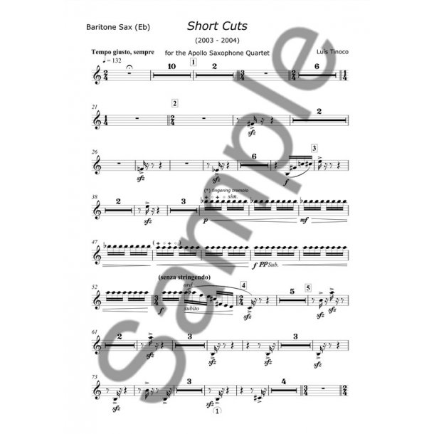 Lu&iacute;s Tinoco: Short Cuts - Saxophone Quartet (Parts)