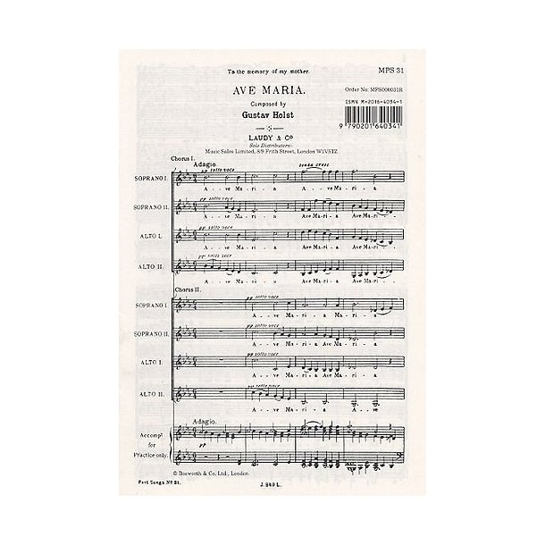 Gustav Holst: Ave Maria (SSAA)