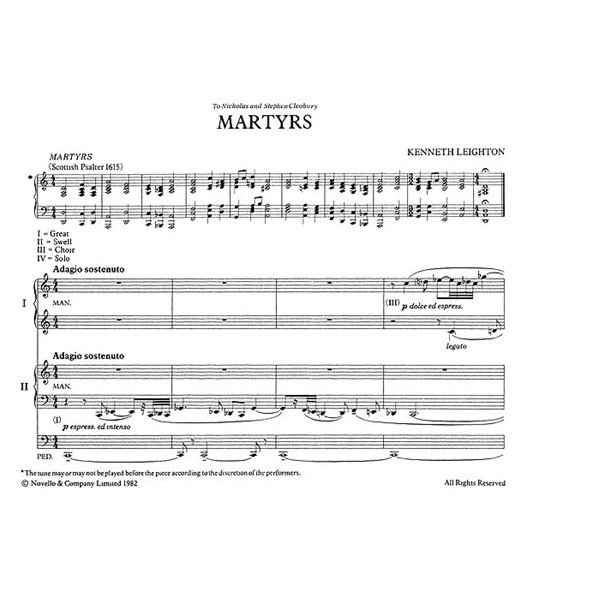 Kenneth Leighton: Martyrs Organ Duet Op. 73