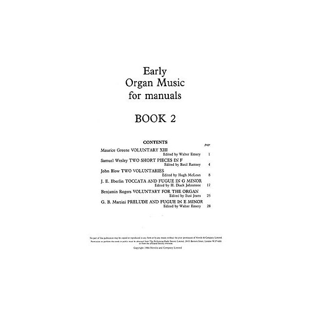 Early Organ Music For Manuals Book 2