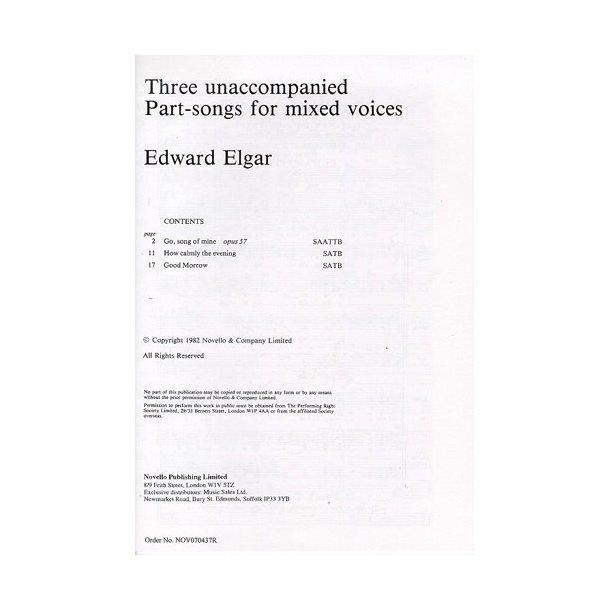 Edward Elgar: Three Unaccompanied Part-Songs For Mixed Voices