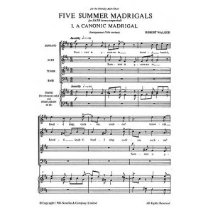 Robert Walker: Five Summer Madrigals For SATB Chorus