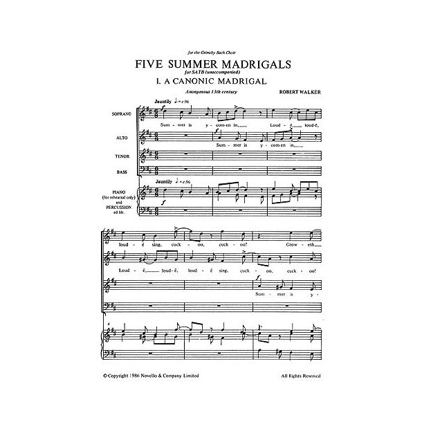 Robert Walker: Five Summer Madrigals For SATB Chorus