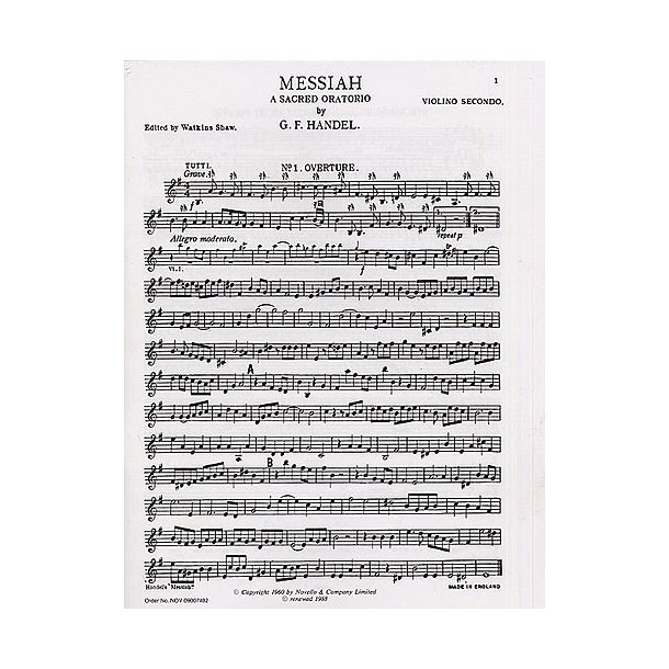 G. F. Handel: Messiah: Second Violin (Edited By Watkins Shaw)