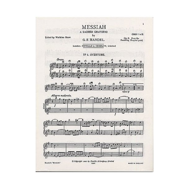 Handel: Messiah, A Sacred Oratorio for Oboe 1 &amp; 2 (Set B)