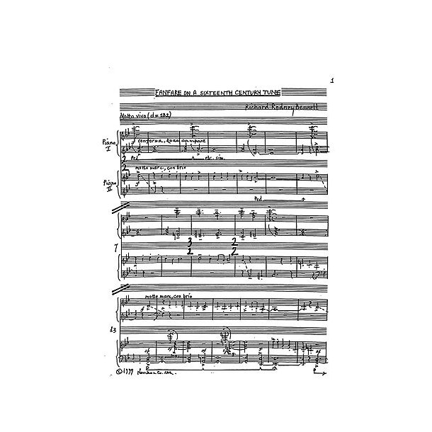 Richard Rodney Bennett: Fanfare On A Sixteenth Century Tune For Two Pianos