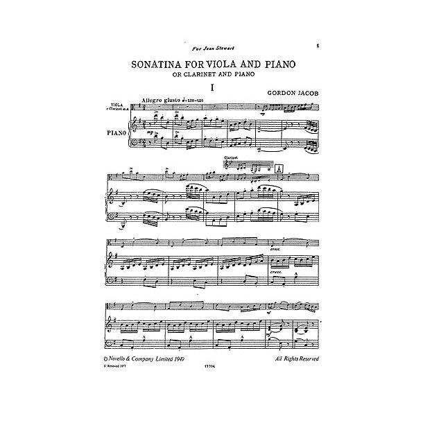 Jacob: Sonatina for Viola and Piano