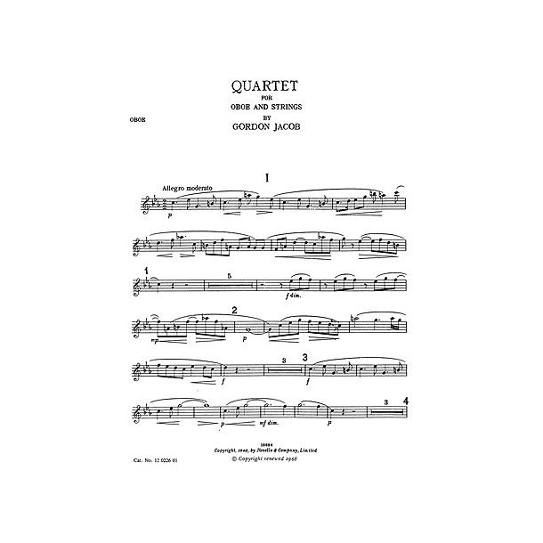 Jacob: Quartet For Oboe And Strings (Parts)
