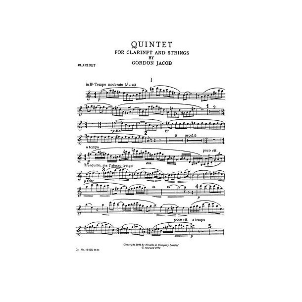 Jacob: Quintet For Clarinet And Strings (Parts)