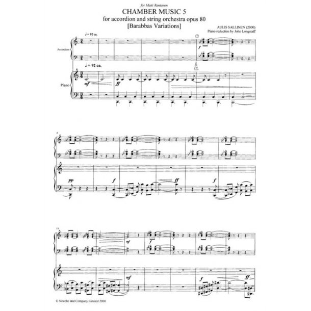 SALLINEN AULIS CHAMBER MUSIC V ACCORDION SOLO WITH PIANO REDUCTION BK