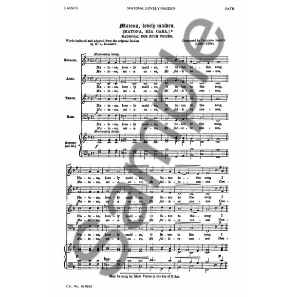 Orlando Lassus: Matona, Lovely Maiden