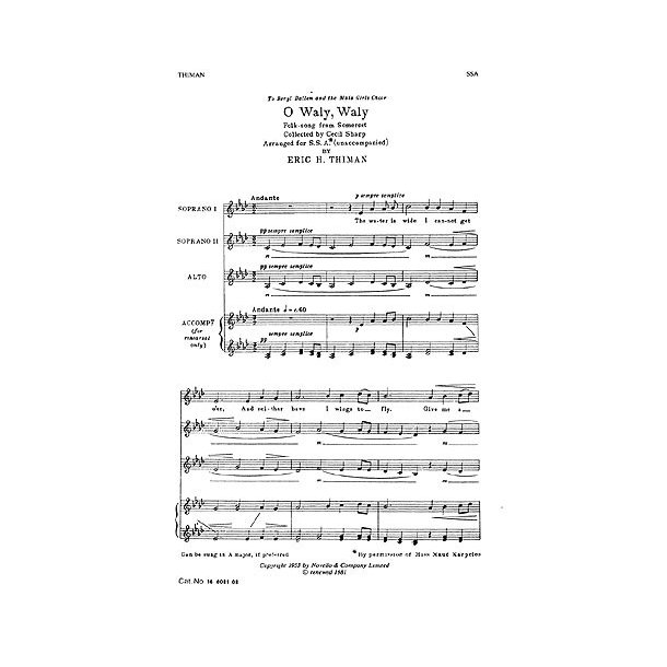 Eric Thiman: O Waly Waly (SSA)