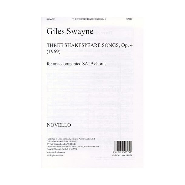 Giles Swayne: Three Shakespeare Songs Op.4 SATB