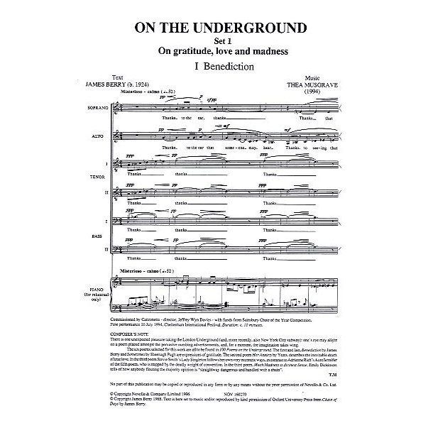 Thea Musgrave: On The Underground Set 1 'On Gratitude, Love And Madness