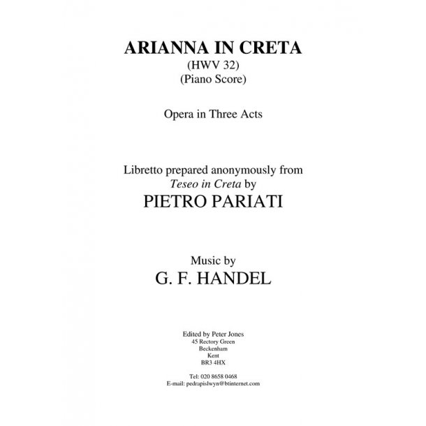 G.F. Handel: Arianna In Creta HWV 32 - Vocal Score