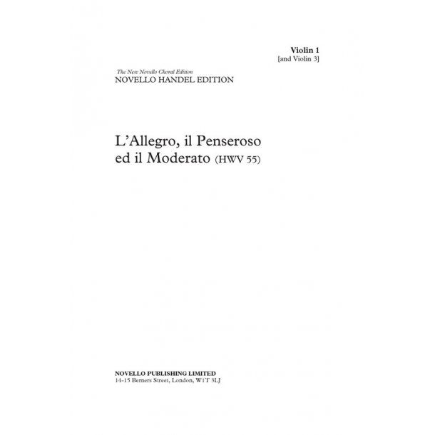 G.F. Handel (Ed. Donald Burrows) &ndash; L&rsquo;Allegro, Il Penseroso Ed Il Moderato (For Soloists, SATB Choir and Orchestra)  Set Of Parts