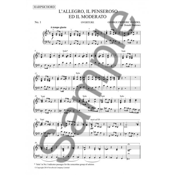 G.F. Handel (Ed. Donald Burrows) &ndash; L&rsquo;Allegro, Il Penseroso Ed Il Moderato (For Soloists, SATB Choir And Orchestra)  Continuo Separately