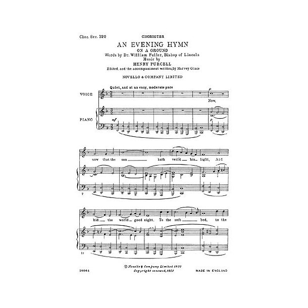 Henry Purcell: Evening Hymn On A Ground (Voice/Piano)