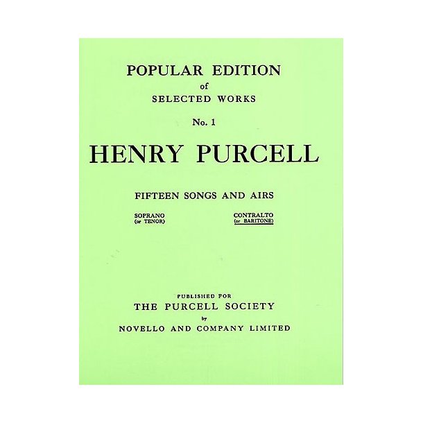 Henry Purcell: Fifteen Songs And Airs Set 1 (Contralto Or Baritone)