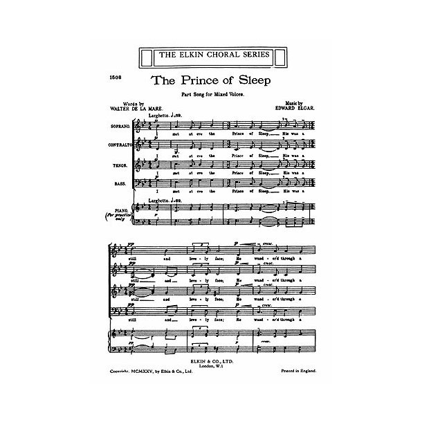 Elgar, E The Prince Of Sleep Satb/Piano