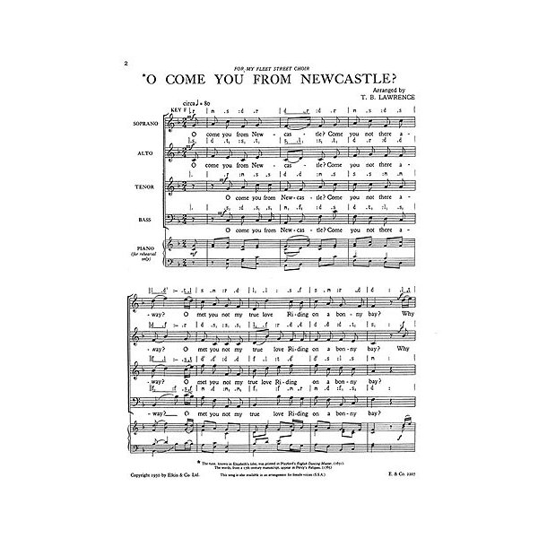 Lawrence, Tb O Come You From Newcastle Satb/Piano (For Rehearsal Only)