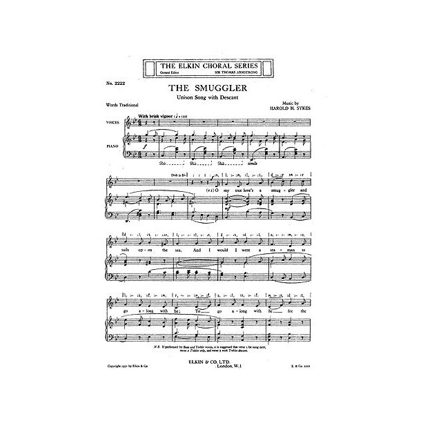 Harold H. Sykes: The Smuggler Unison/Descant/Piano