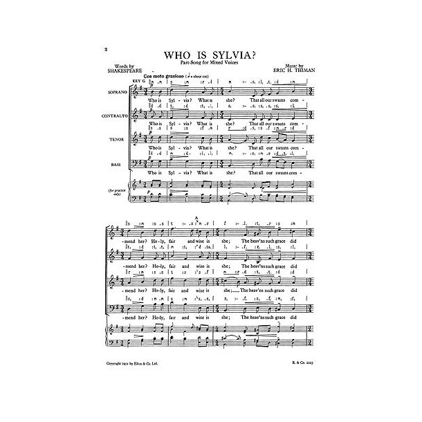 Thiman: Who Is Sylvia? for SATB Chorus
