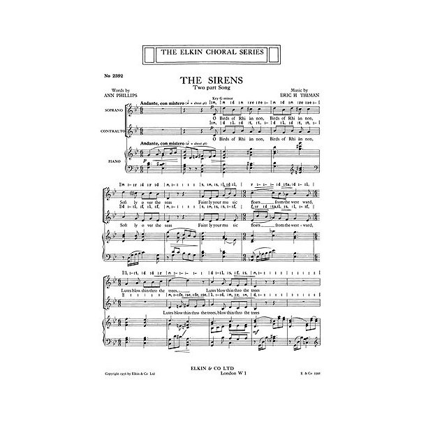 Thiman: The Sirens - 2 part Song