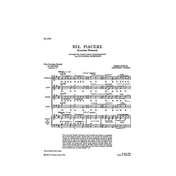 Handel, Gf Bel Piacere (Italian/English) Satb