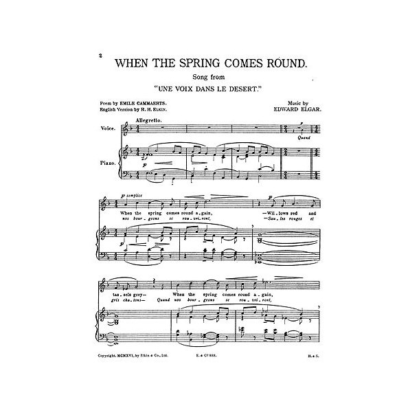 Edward Elgar: When The Spring Comes Round (High Voice And Piano)
