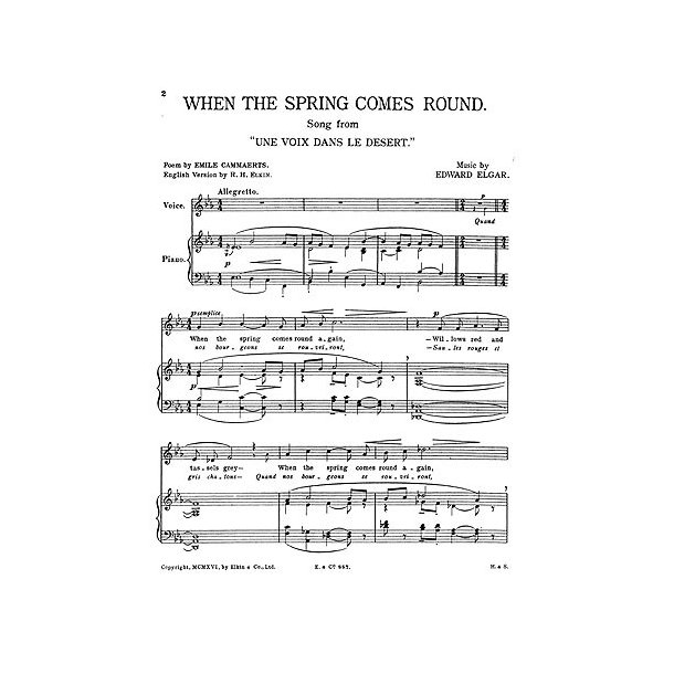 Edward Elgar: When The Spring Comes Round (Low Voice And Piano)
